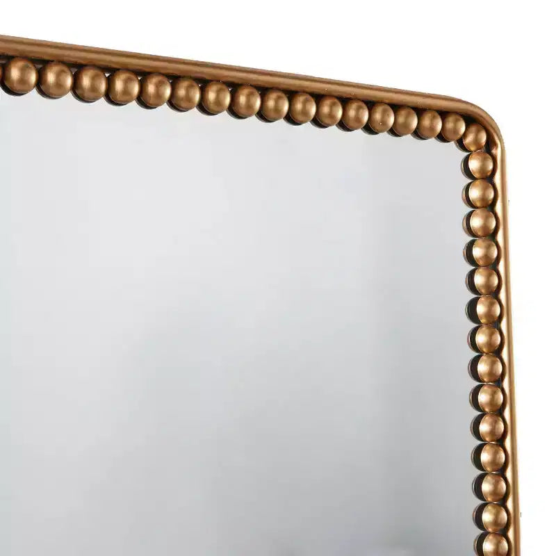 Miroir Mural en Métal avec Détails Perles Dorées, Miroir Décoratif Rectangulaire Moderne, Aucun Assemblage Requis