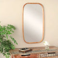 Miroir mural simple en bois avec bords arrondis, marron, design moderne, cadre en MDF, aucun assemblage requis