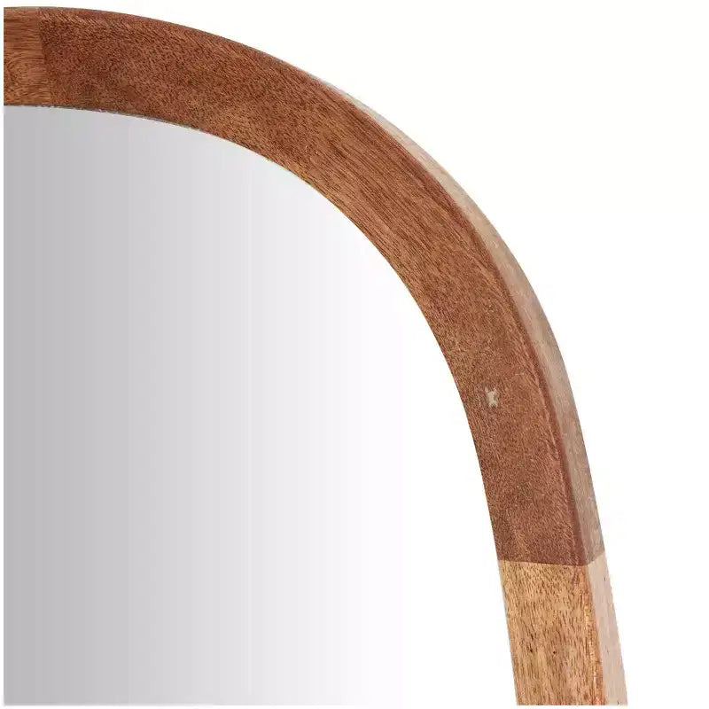 Miroir mural simple en bois avec bords arrondis, marron, design moderne, cadre en MDF, aucun assemblage requis