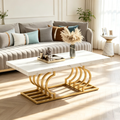Table basse moderne avec cadre géométrique Blanc/Doré