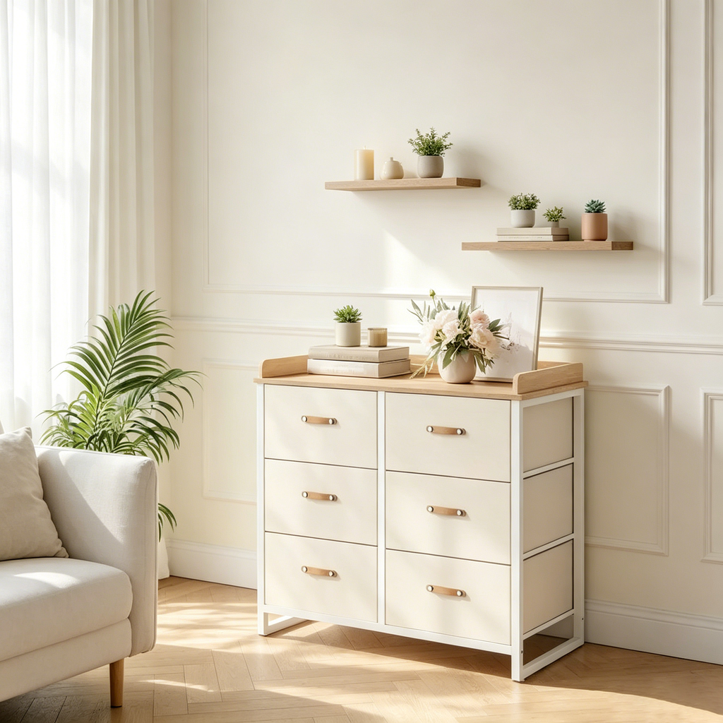 Commode enfant avec 6 tiroirs, pour bébés garçons et filles, avec table à langer résistante à l'eau, meuble de rangement.