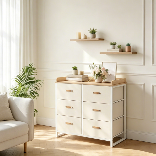 Commode enfant avec 6 tiroirs, pour bébés garçons et filles, avec table à langer résistante à l'eau, meuble de rangement.