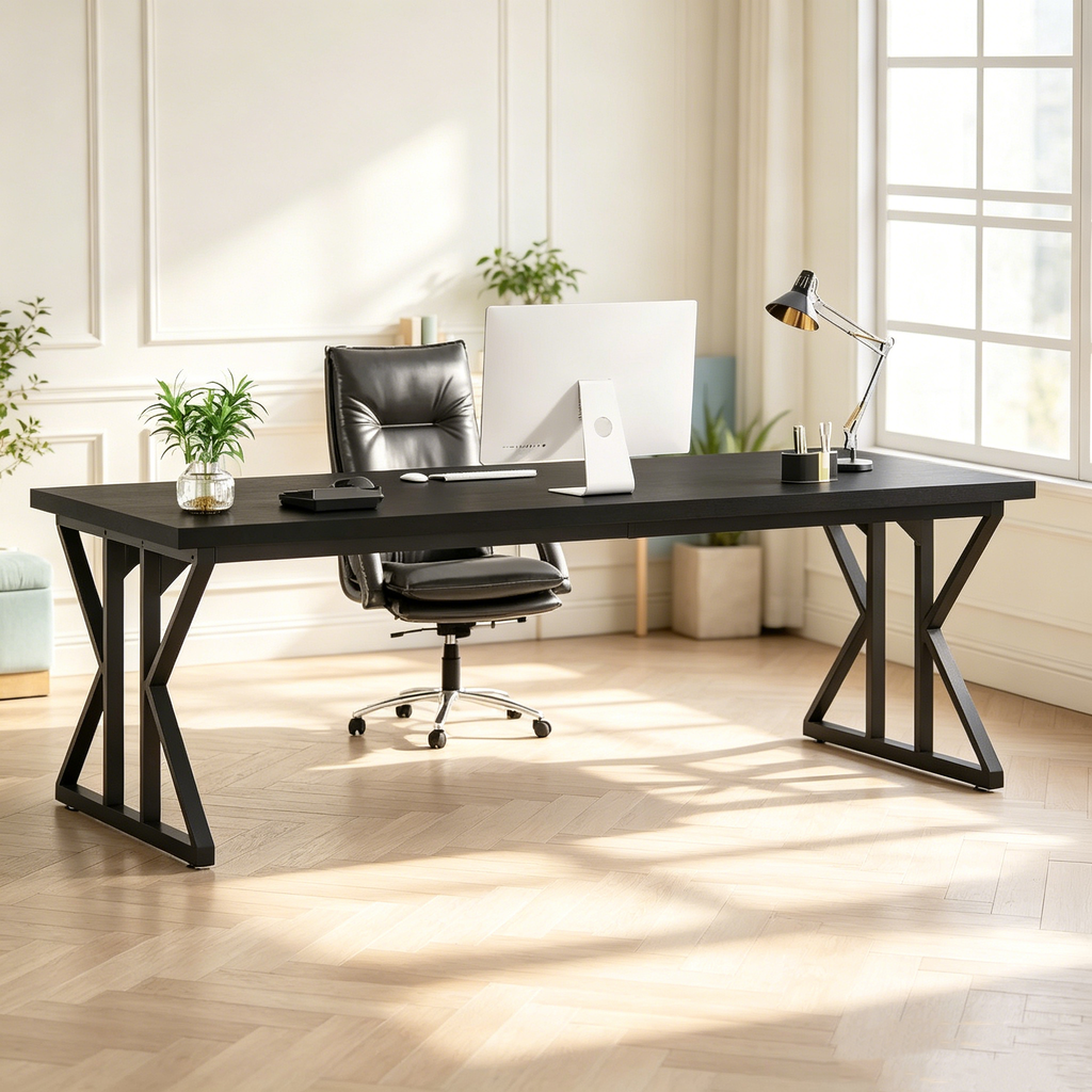 Bureau de direction de 78,7 pouces, bureau d'ordinateur pour bureau à domicile, noir