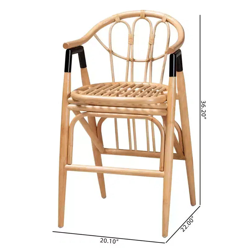 Tabouret de bar hauteur comptoir en rotin marron naturel/noir : Fabriqué à la main, style bohème, accents métalliques