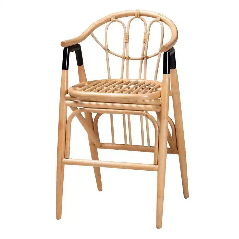Tabouret de bar hauteur comptoir en rotin marron naturel/noir : Fabriqué à la main, style bohème, accents métalliques