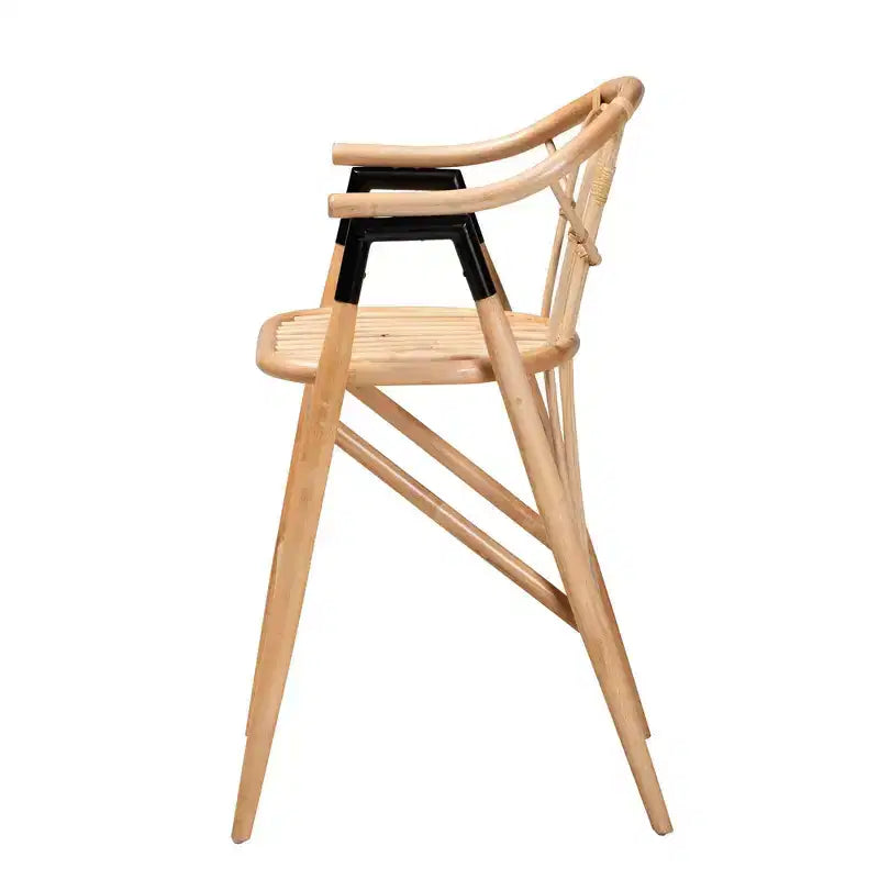 Tabouret de bar hauteur comptoir en rotin marron naturel/noir : Fabriqué à la main, style bohème, accents métalliques