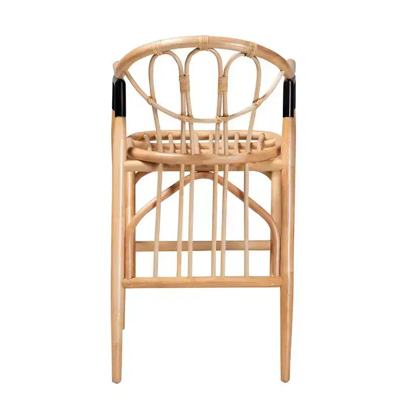 Tabouret de bar hauteur comptoir en rotin marron naturel/noir : Fabriqué à la main, style bohème, accents métalliques