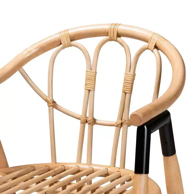 Tabouret de bar hauteur comptoir en rotin marron naturel/noir : Fabriqué à la main, style bohème, accents métalliques