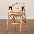 Tabouret de bar hauteur comptoir en rotin marron naturel/noir : Fabriqué à la main, style bohème, accents métalliques