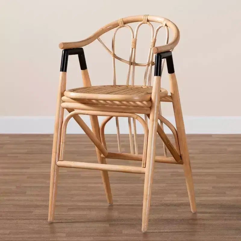 Tabouret de bar hauteur comptoir en rotin marron naturel/noir : Fabriqué à la main, style bohème, accents métalliques