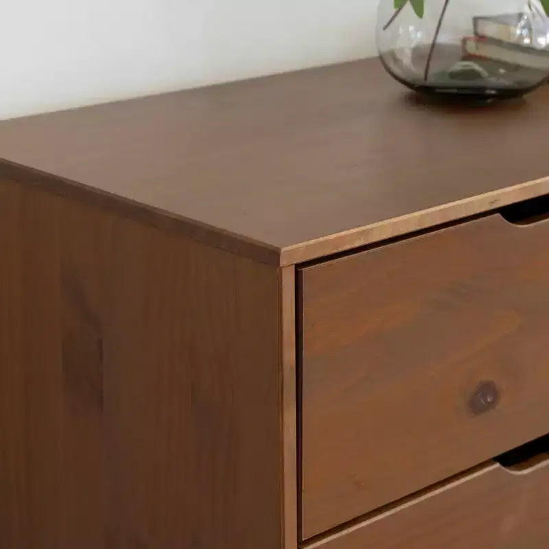 Commode 6 tiroirs en Noyer massif, style Mid-Century Modern : Rangement de chambre, Structure en Pin, Coulisses métalliques