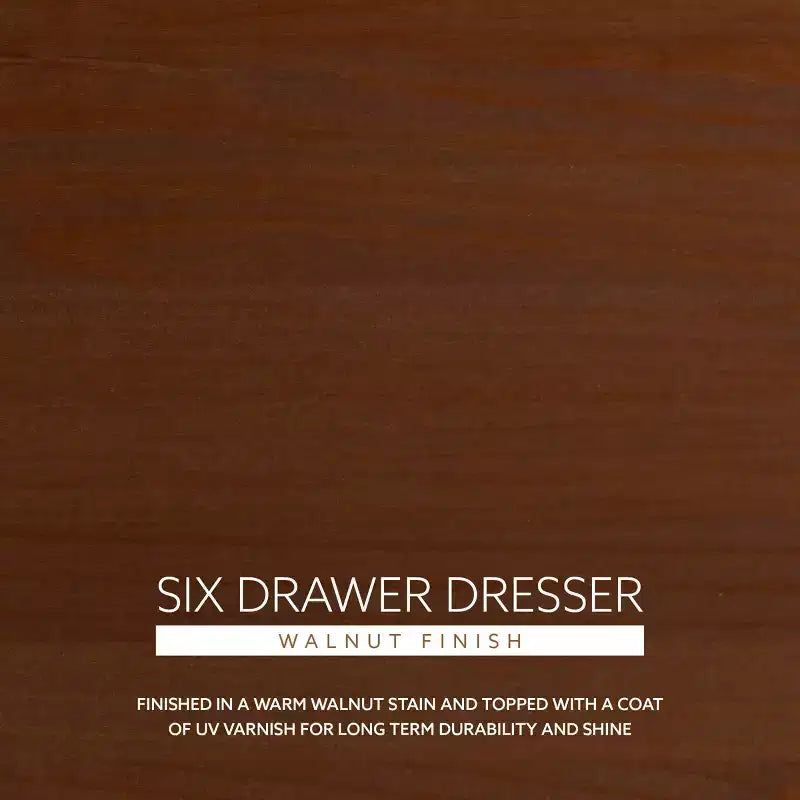 Commode 6 tiroirs en Noyer massif, style Mid-Century Modern : Rangement de chambre, Structure en Pin, Coulisses métalliques