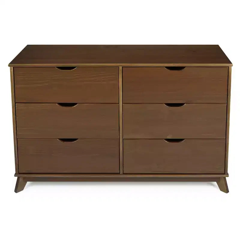Commode 6 tiroirs en Noyer massif, style Mid-Century Modern : Rangement de chambre, Structure en Pin, Coulisses métalliques
