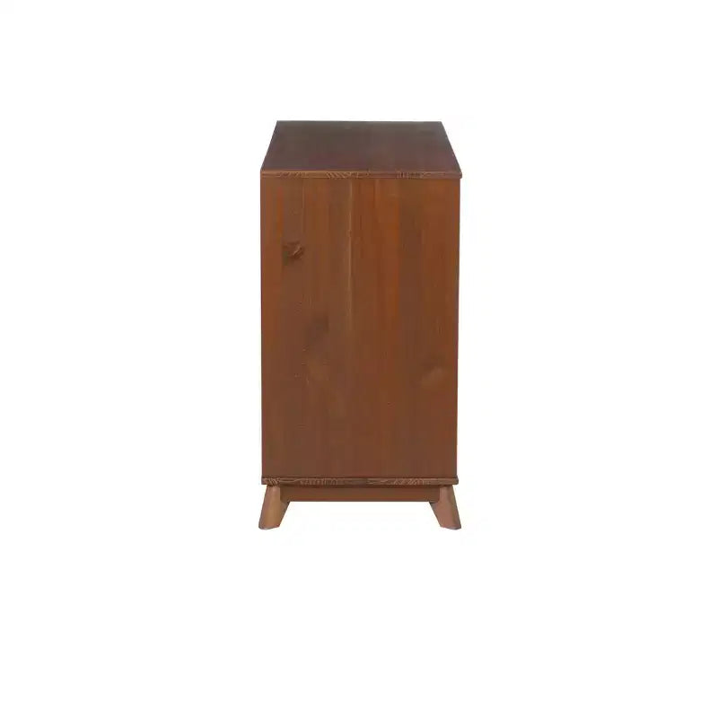 Commode 6 tiroirs en Noyer massif, style Mid-Century Modern : Rangement de chambre, Structure en Pin, Coulisses métalliques
