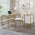 Bureau d'angle blanc avec plateau en verre