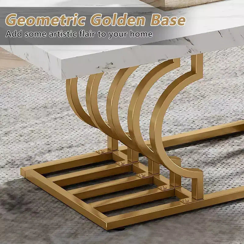 Table basse moderne avec cadre géométrique Blanc/Doré