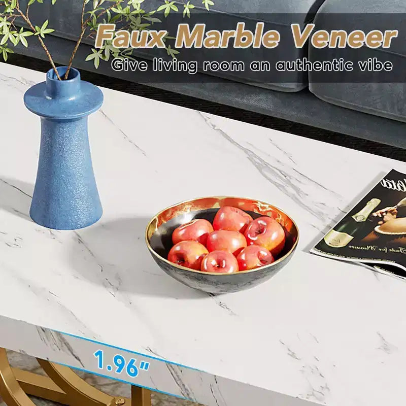 Table basse moderne avec cadre géométrique Blanc/Doré