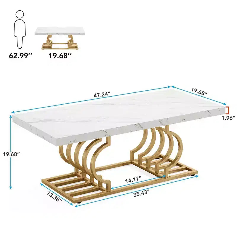 Table basse moderne avec cadre géométrique Blanc/Doré
