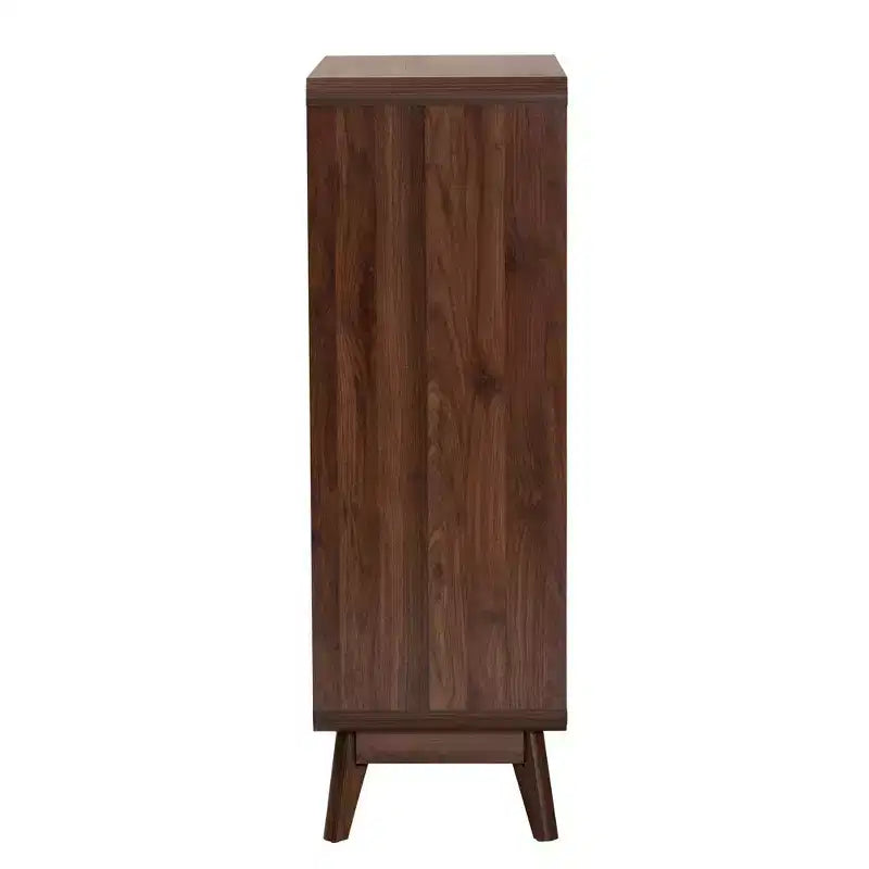 Commode en bois à 5 tiroirs Noyer marron/Doré : Design moderne du milieu du siècle, Organisateur de chambre à coucher