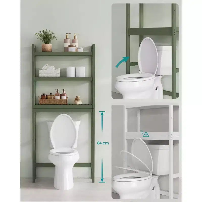Meuble de rangement 3 niveaux en bambou à poser au-dessus des toilettes
