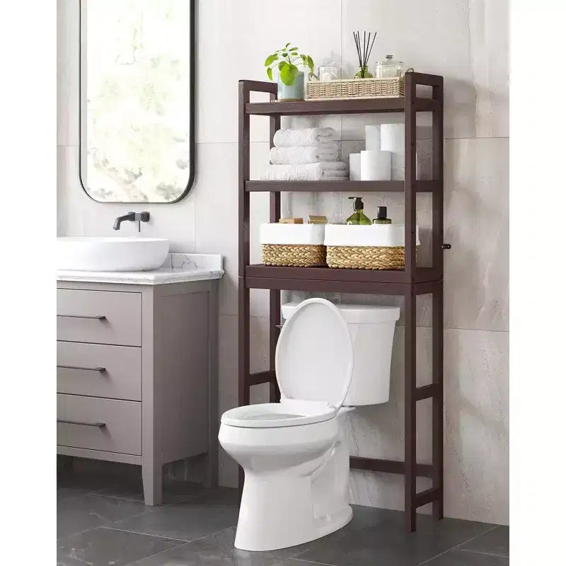 Meuble de rangement 3 niveaux en bambou à poser au-dessus des toilettes