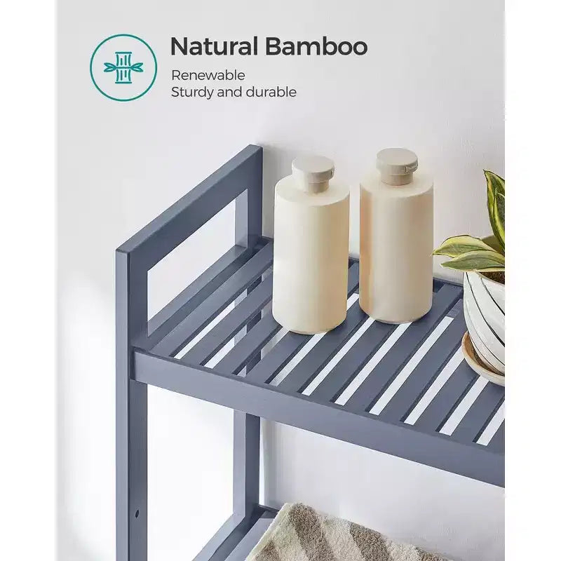 Meuble de rangement 3 niveaux en bambou à poser au-dessus des toilettes