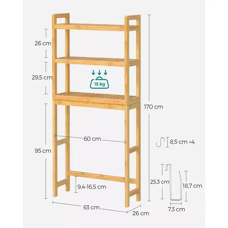 Meuble de rangement 3 niveaux en bambou à poser au-dessus des toilettes