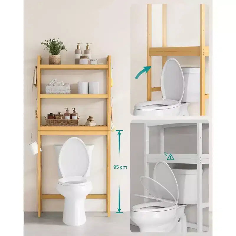 Meuble de rangement 3 niveaux en bambou à poser au-dessus des toilettes