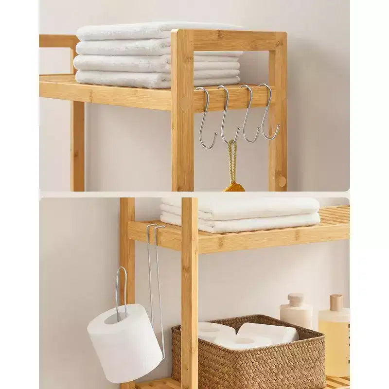 Meuble de rangement 3 niveaux en bambou à poser au-dessus des toilettes