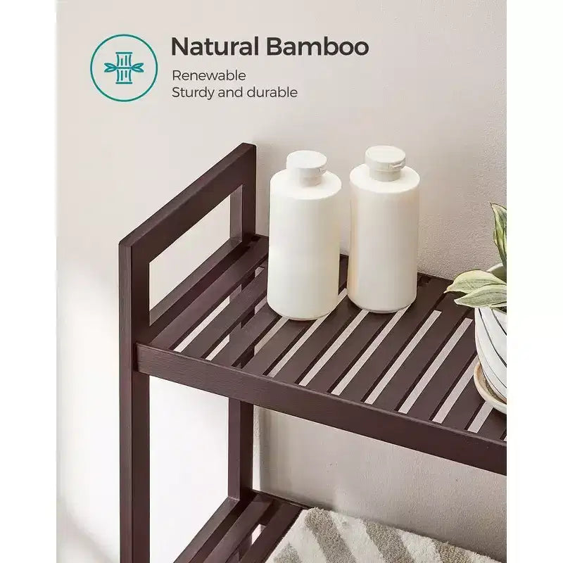 Meuble de rangement 3 niveaux en bambou à poser au-dessus des toilettes