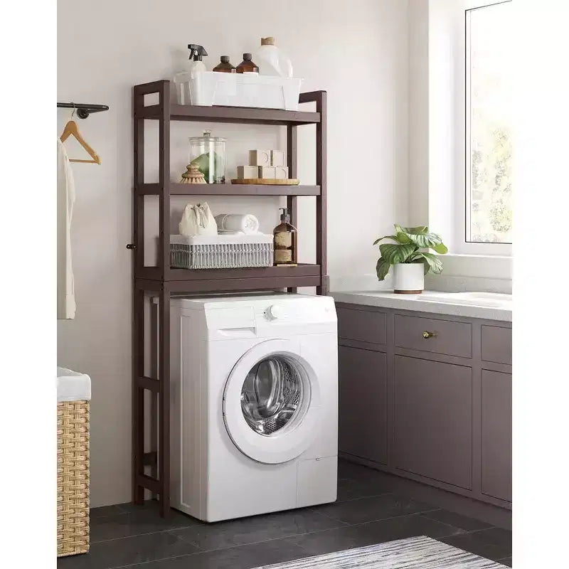 Meuble de rangement 3 niveaux en bambou à poser au-dessus des toilettes