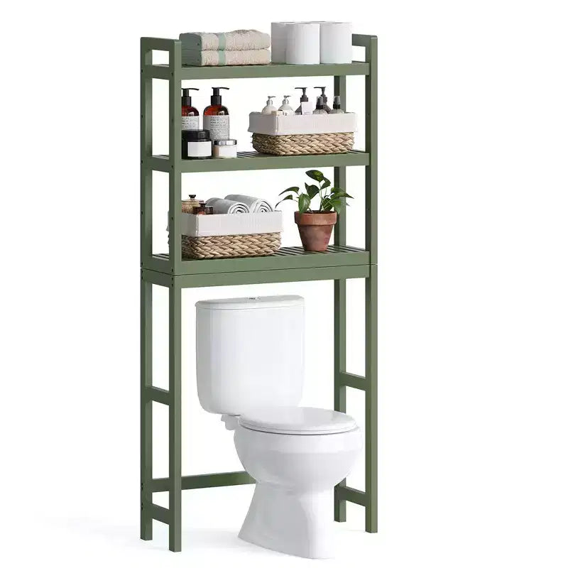 Meuble de rangement 3 niveaux en bambou à poser au-dessus des toilettes