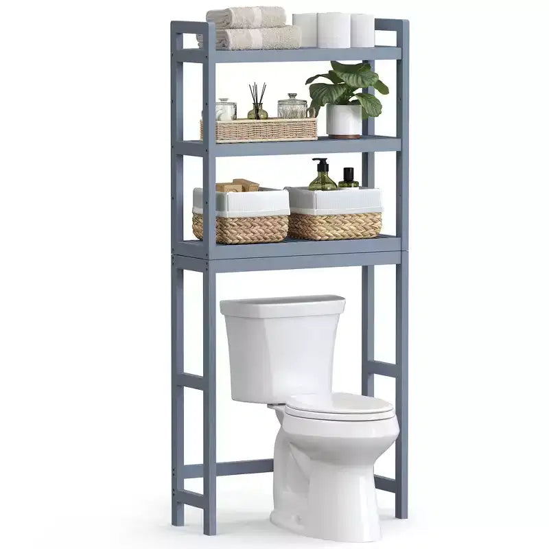Meuble de rangement 3 niveaux en bambou à poser au-dessus des toilettes