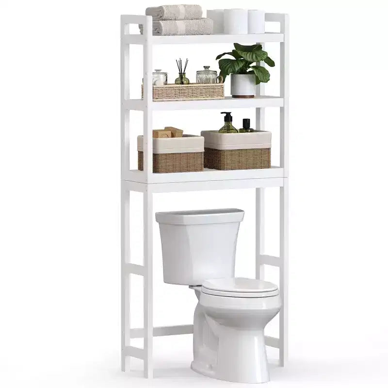 Meuble de rangement 3 niveaux en bambou à poser au-dessus des toilettes