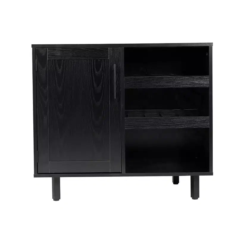 Bar classique et meuble d'appoint avec armoire à porte unique de style Shaker avec rangement suspendu pour verres et étagères ouvertes pour bouteilles