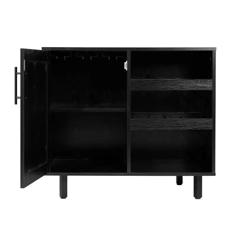 Bar classique et meuble d'appoint avec armoire à porte unique de style Shaker avec rangement suspendu pour verres et étagères ouvertes pour bouteilles