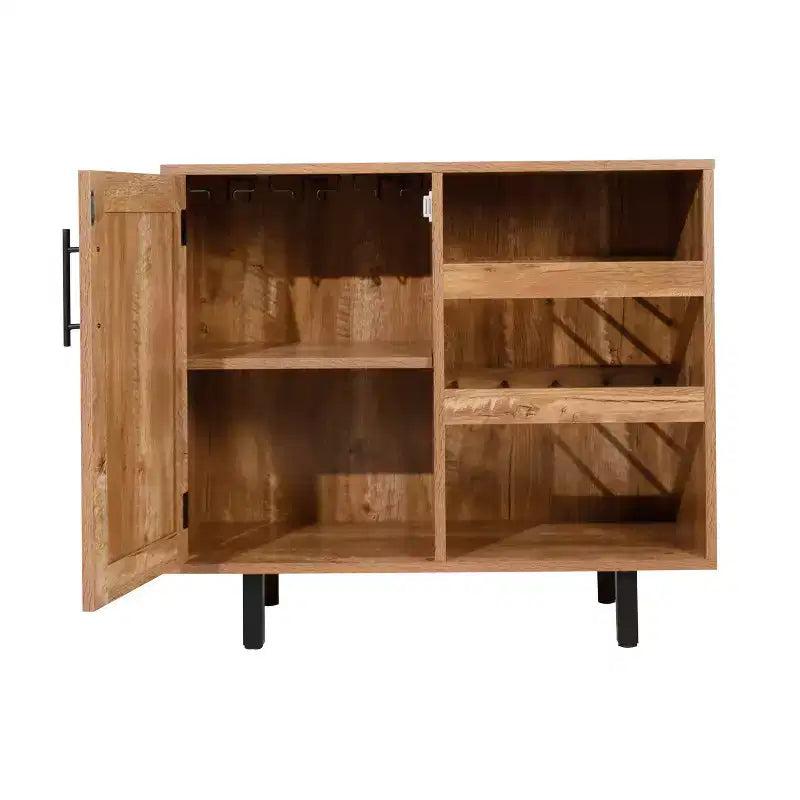 Bar classique et meuble d'appoint avec armoire à porte unique de style Shaker avec rangement suspendu pour verres et étagères ouvertes pour bouteilles