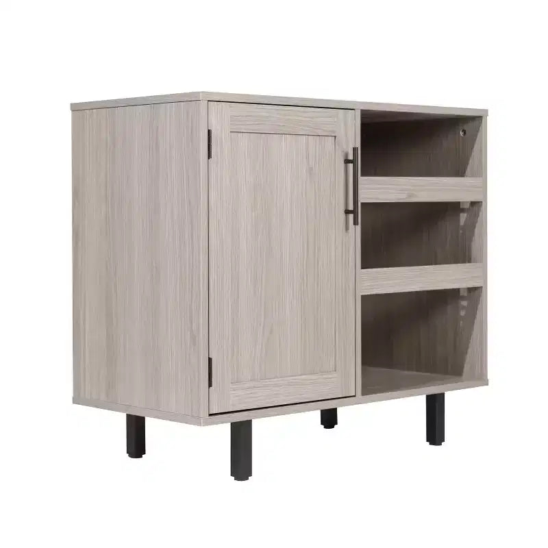Bar classique et meuble d'appoint avec armoire à porte unique de style Shaker avec rangement suspendu pour verres et étagères ouvertes pour bouteilles