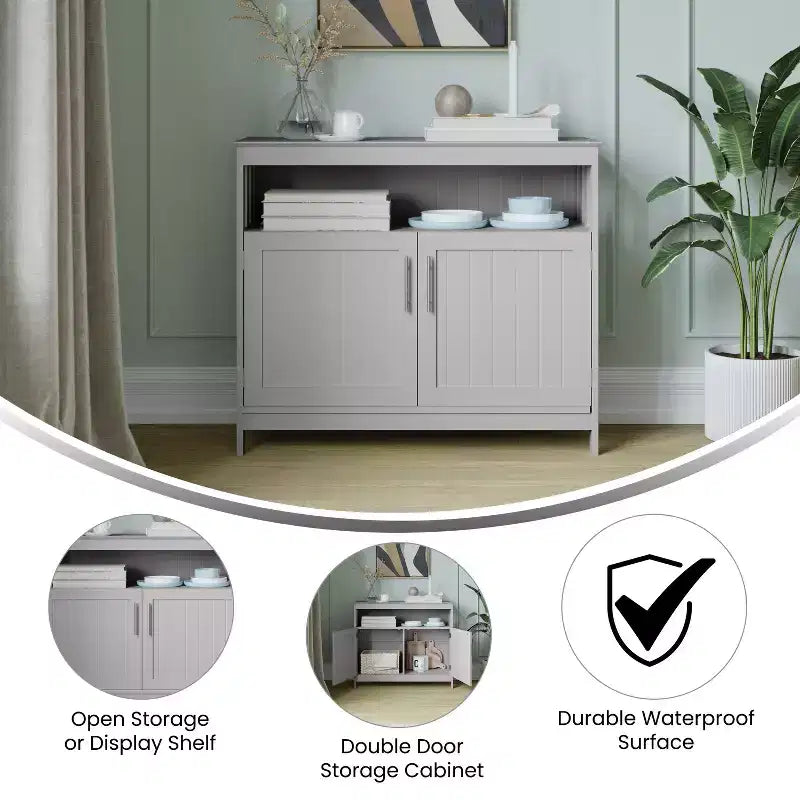 Buffet et vaisselier avec armoire de rangement et étagère supérieure