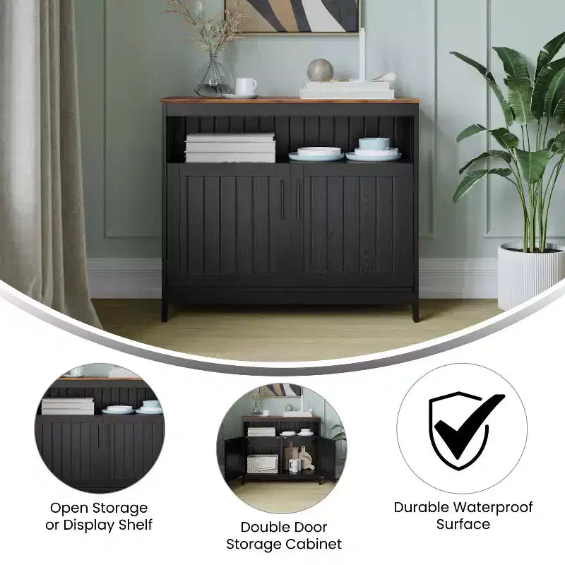 Buffet et vaisselier avec armoire de rangement et étagère supérieure