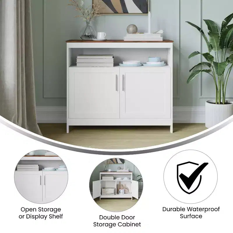 Buffet et vaisselier avec armoire de rangement et étagère supérieure