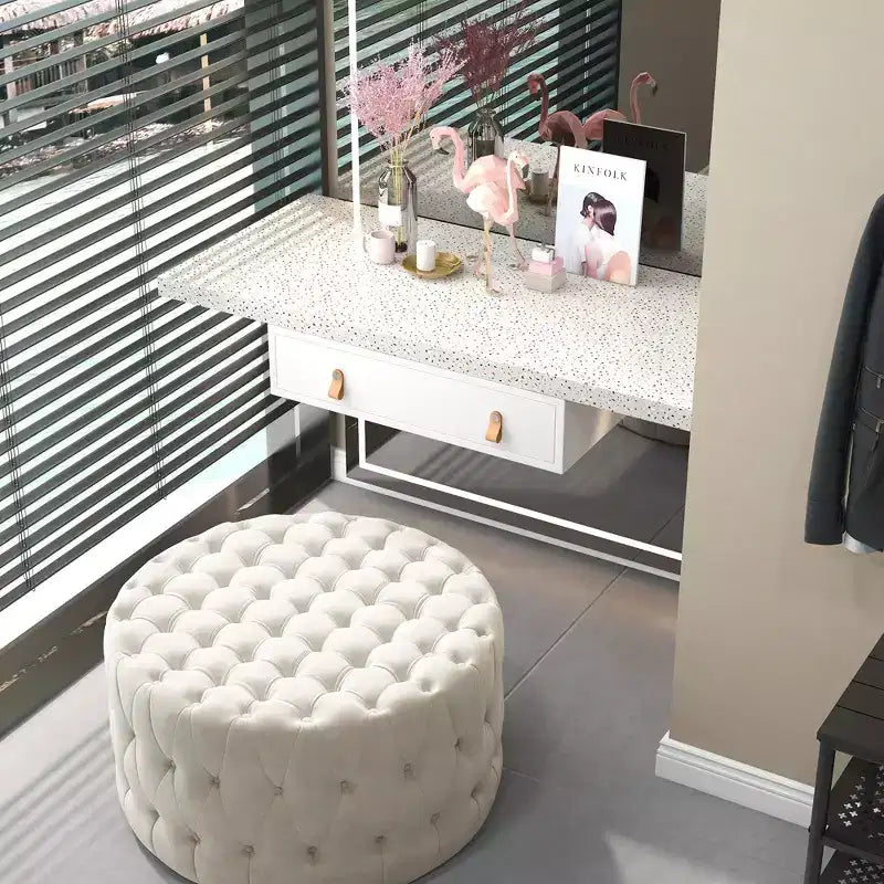 Repose-pieds capitonné, pouf rond de style ottoman en velours avec siège rembourré, table basse ottomane pour salon, chambre à coucher