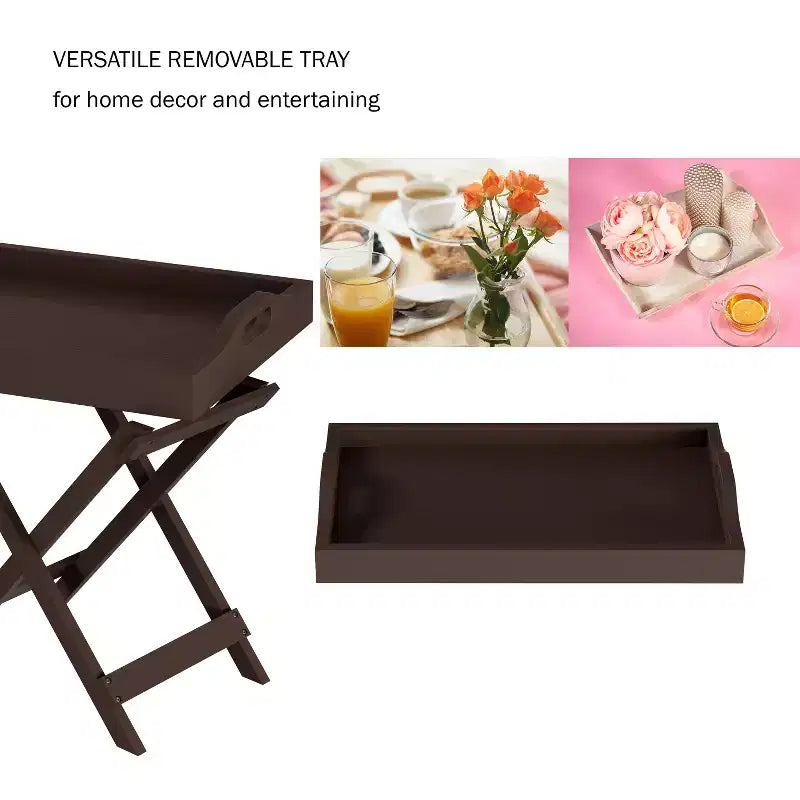 Table d'appoint pliante - Table de chevet contemporaine en bois portable avec plateau amovible