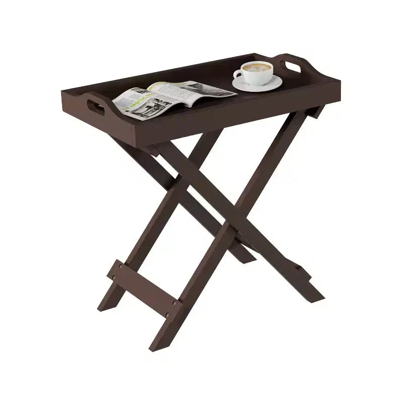 Table d'appoint pliante - Table de chevet contemporaine en bois portable avec plateau amovible