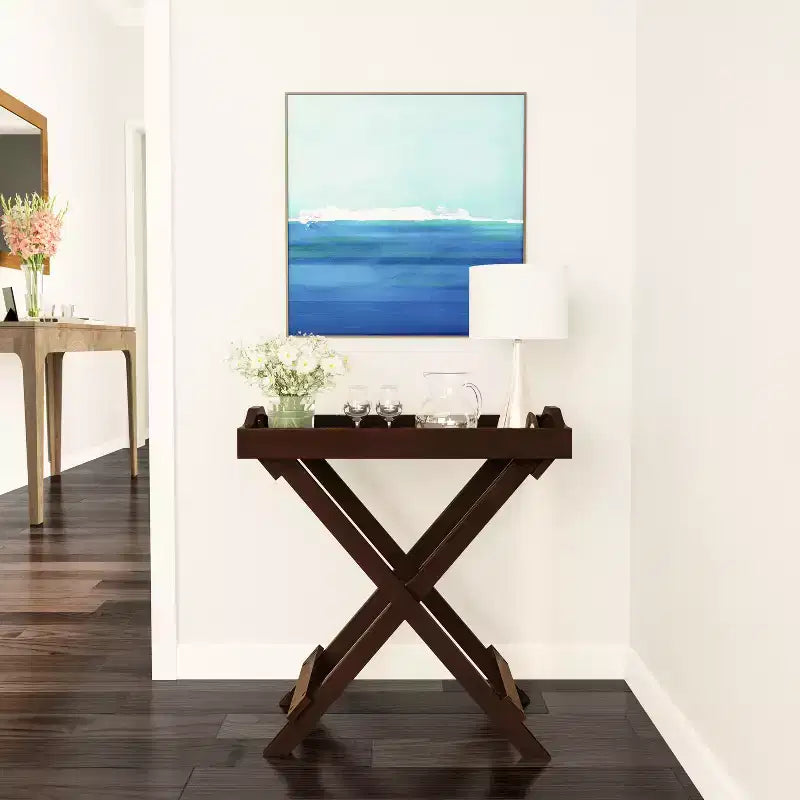 Table d'appoint pliante - Table de chevet contemporaine en bois portable avec plateau amovible