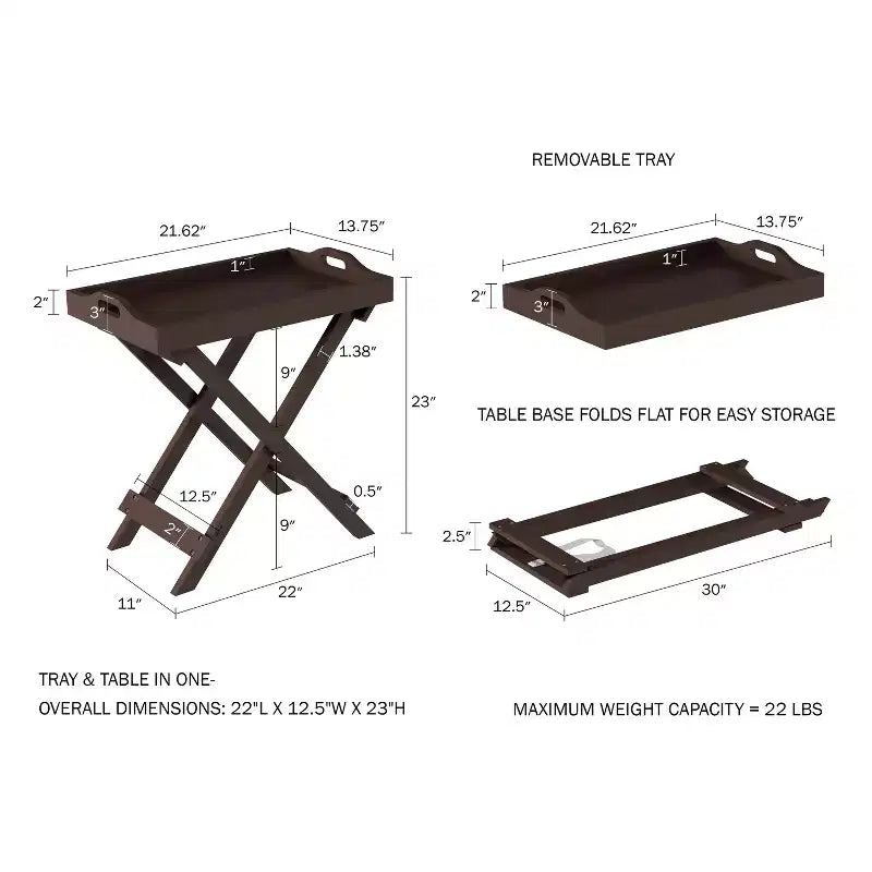 Table d'appoint pliante - Table de chevet contemporaine en bois portable avec plateau amovible