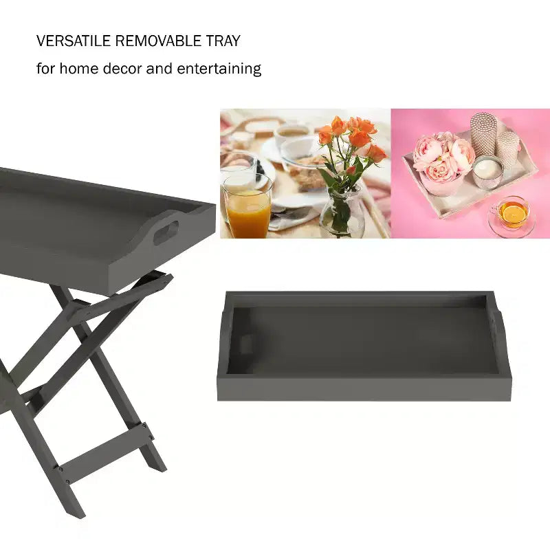 Table d'appoint pliante - Table de chevet contemporaine en bois portable avec plateau amovible
