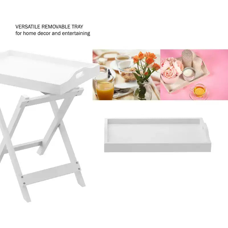Table d'appoint pliante - Table de chevet contemporaine en bois portable avec plateau amovible