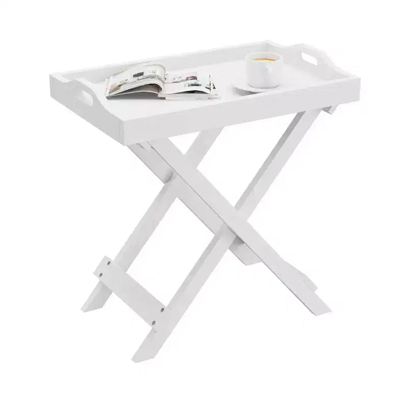 Table d'appoint pliante - Table de chevet contemporaine en bois portable avec plateau amovible