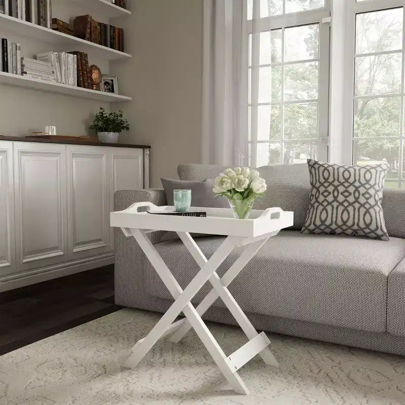 Table d'appoint pliante - Table de chevet contemporaine en bois portable avec plateau amovible
